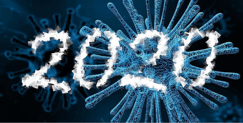 schematic virus with 2020 in front